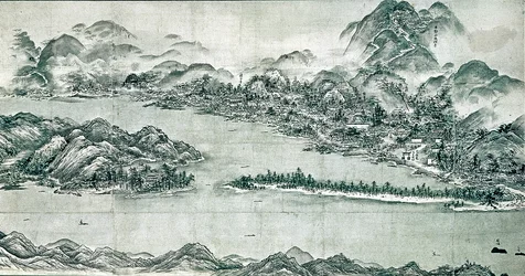 天橋立の風景、1501-06年頃（紙に墨と淡色）